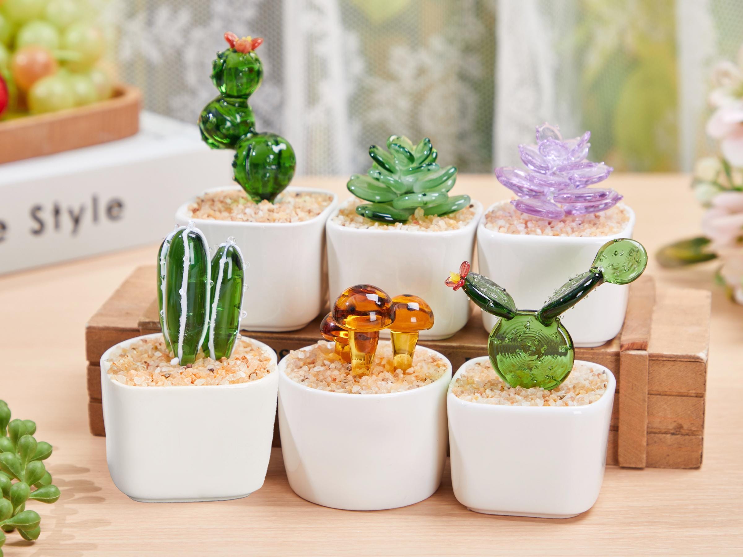 Glass Potted Plants,mini Glass Plants,glass Flower,stained Glass Plants,handmade Glass Succulents,artificial House Plant,car Glass Ornament