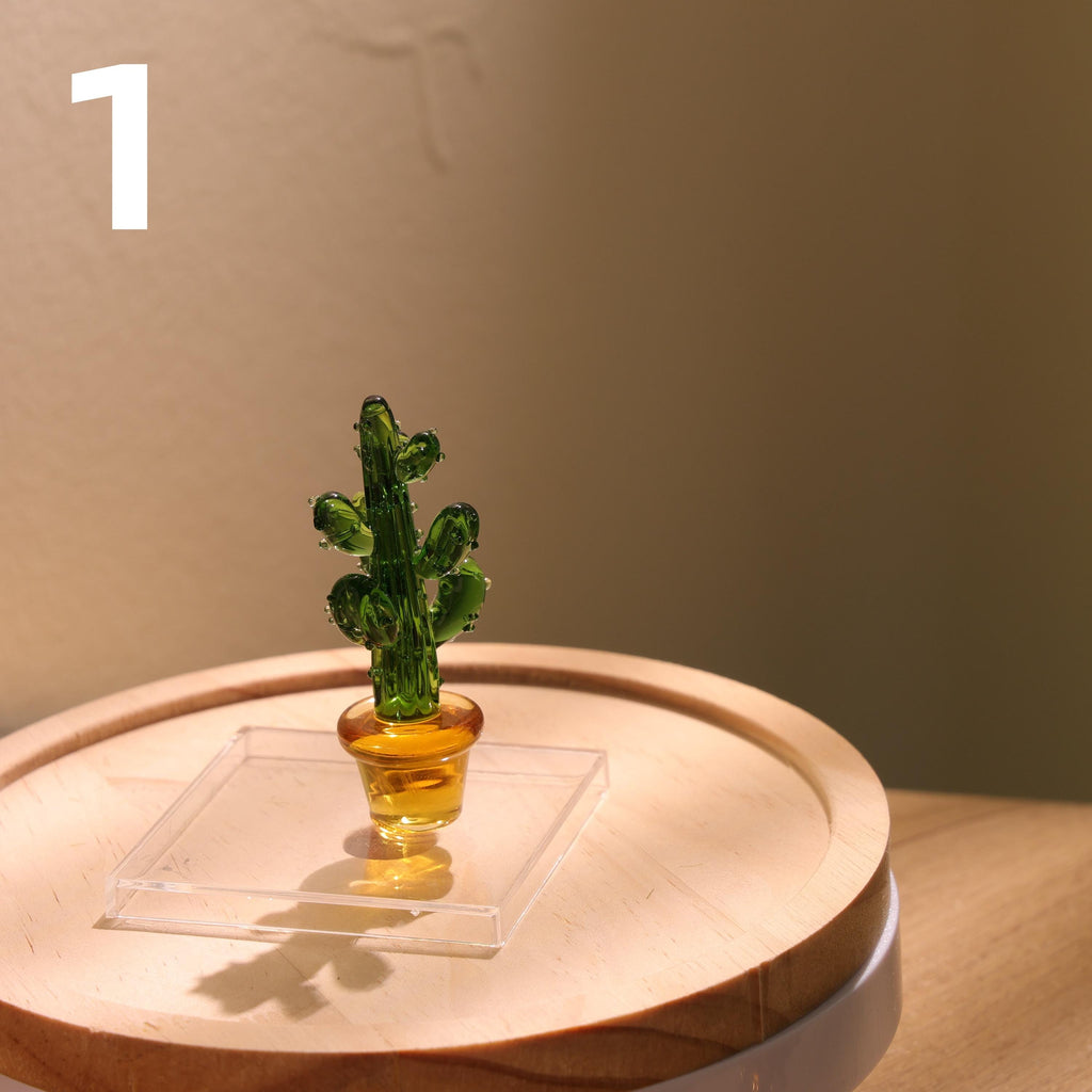 Glass Cactus Figurine, Hand Blown Plant, Handmade Glass Potted Plants, Mini Glass Succulent, Artificial Plant, Gift For Mom & Friends