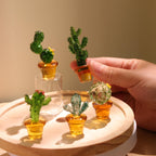 Glass Cactus Figurine, Hand Blown Plant, Handmade Glass Potted Plants, Mini Glass Succulent, Artificial Plant, Gift For Mom & Friends