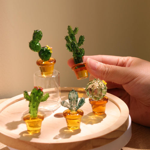 Glass Cactus Figurine, Hand Blown Plant, Handmade Glass Potted Plants, Mini Glass Succulent, Artificial Plant, Gift For Mom & Friends