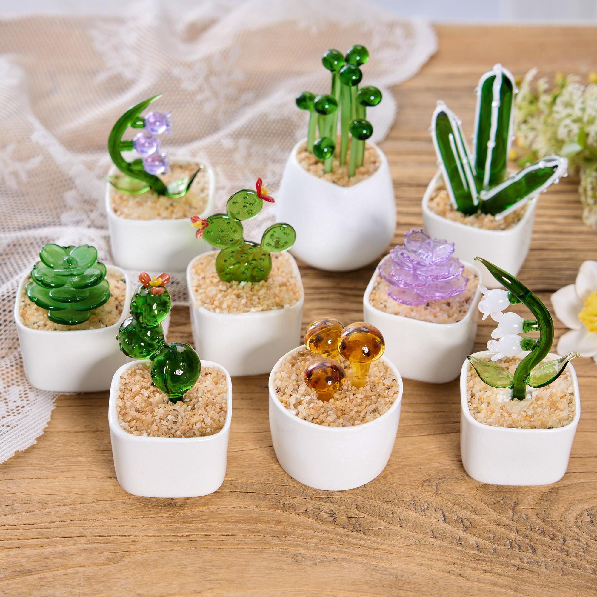 Glass Potted Plants,handmade Glass Succulents Gifts,glass Flower,stained Glass Plants,house Plant,car Glass Ornament,desk Decor,cactus Lover
