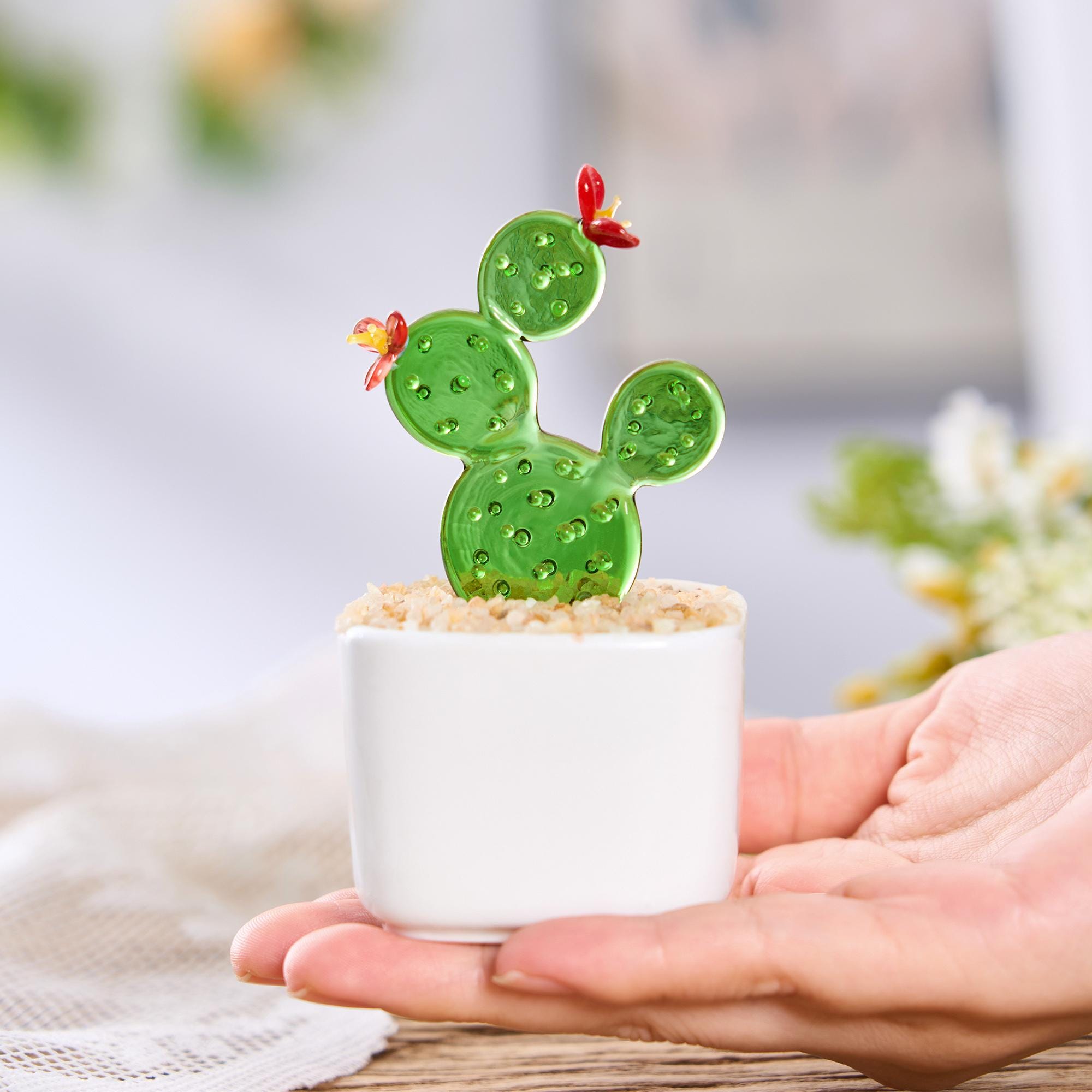 Glass Potted Plants,handmade Glass Succulents Gifts,glass Flower,stained Glass Plants,house Plant,car Glass Ornament,desk Decor,cactus Lover