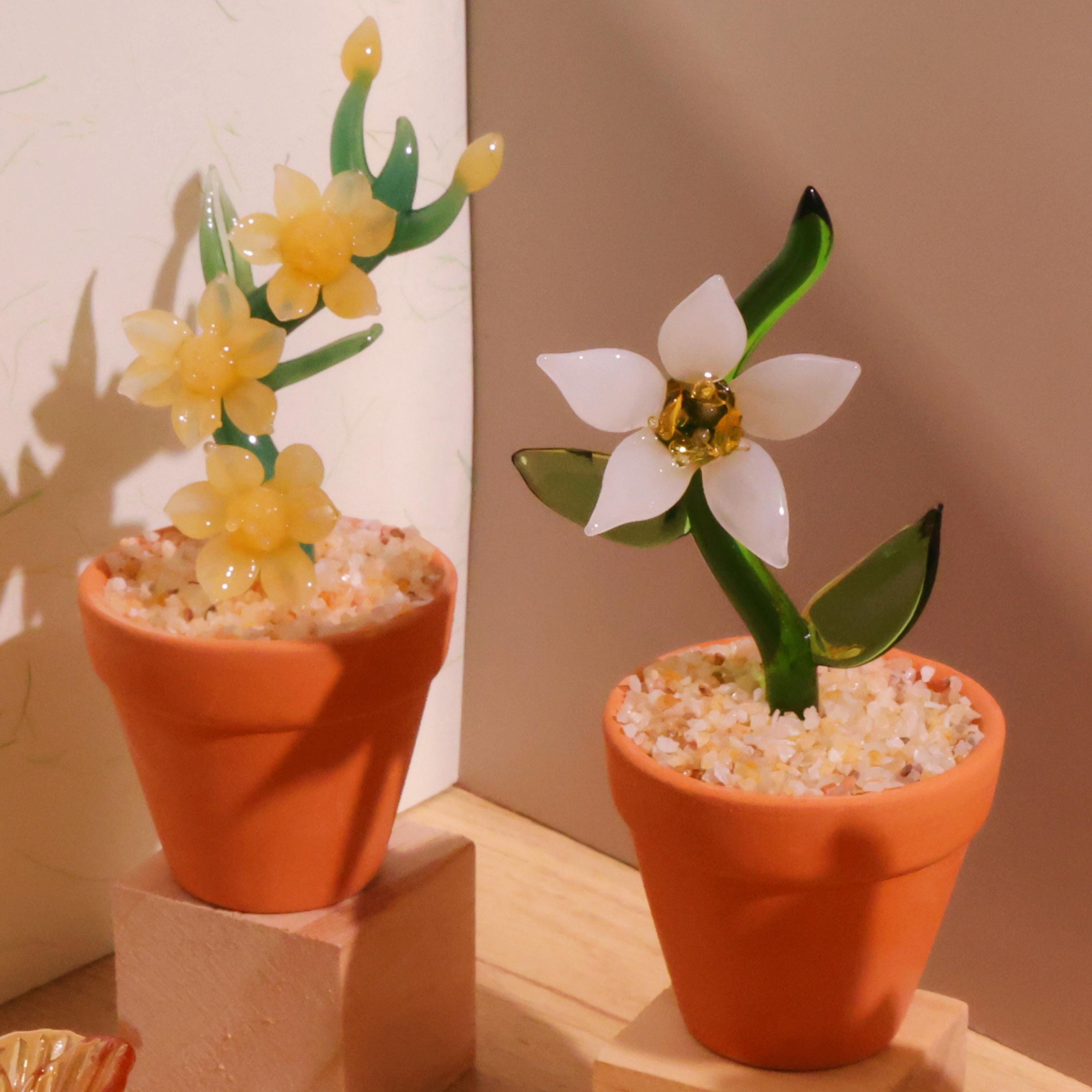 Handmade Glass Flowers,glass Potted Plant Sculptures,stained Glass Plants,home Decro,housewarming Gift,gift For Teacher