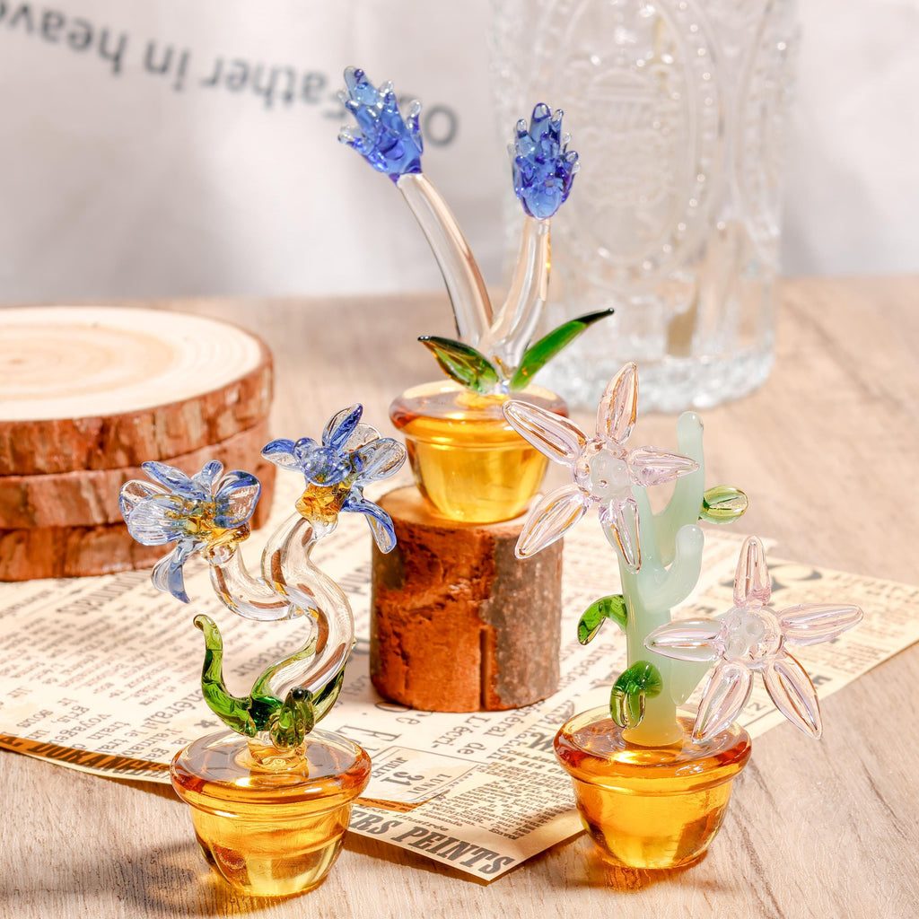 Glass Cactus Figurine, Hand Blown Plant, Handmade Glass Potted Plants, Mini Glass Succulent, Artificial Plant, Gift For Her