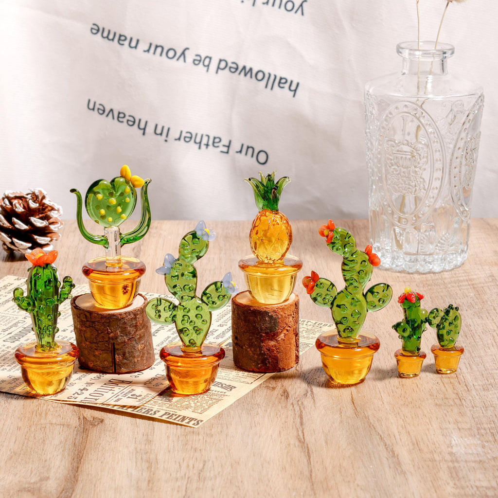 Glass Cactus Figurine, Hand Blown Plant, Handmade Glass Potted Plants, Mini Glass Succulent, Artificial Plant, Gift For Her