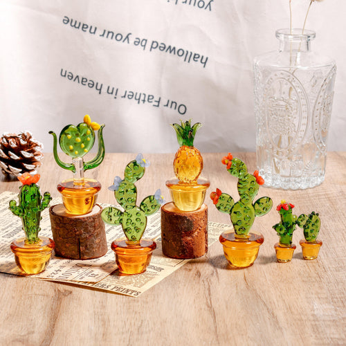 Glass Cactus Figurine, Hand Blown Plant, Handmade Glass Potted Plants, Mini Glass Succulent, Artificial Plant, Gift For Her