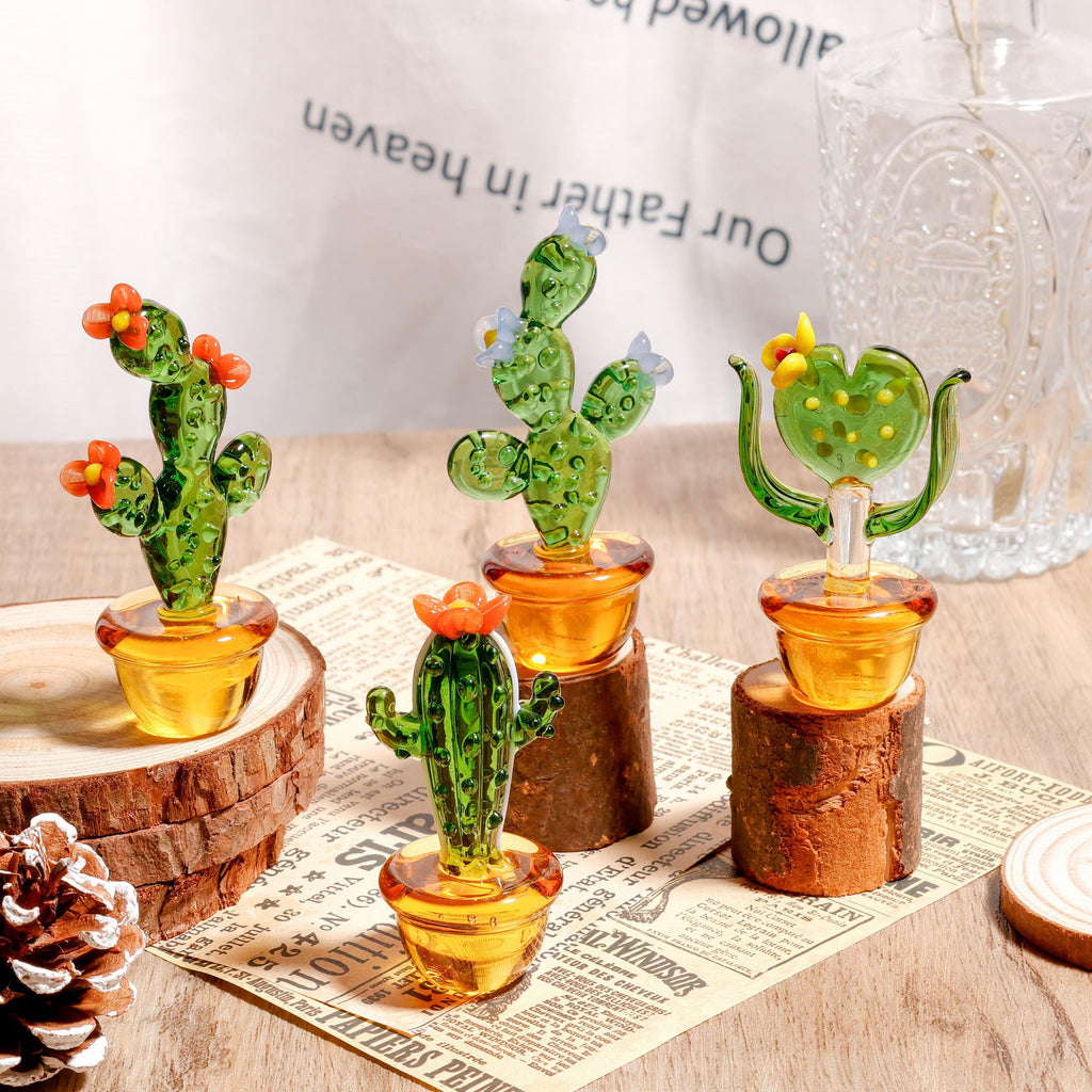 Glass Cactus Figurine, Hand Blown Plant, Handmade Glass Potted Plants, Mini Glass Succulent, Artificial Plant, Gift For Her