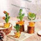 Glass Cactus Figurine, Hand Blown Plant, Handmade Glass Potted Plants, Mini Glass Succulent, Artificial Plant, Gift For Her