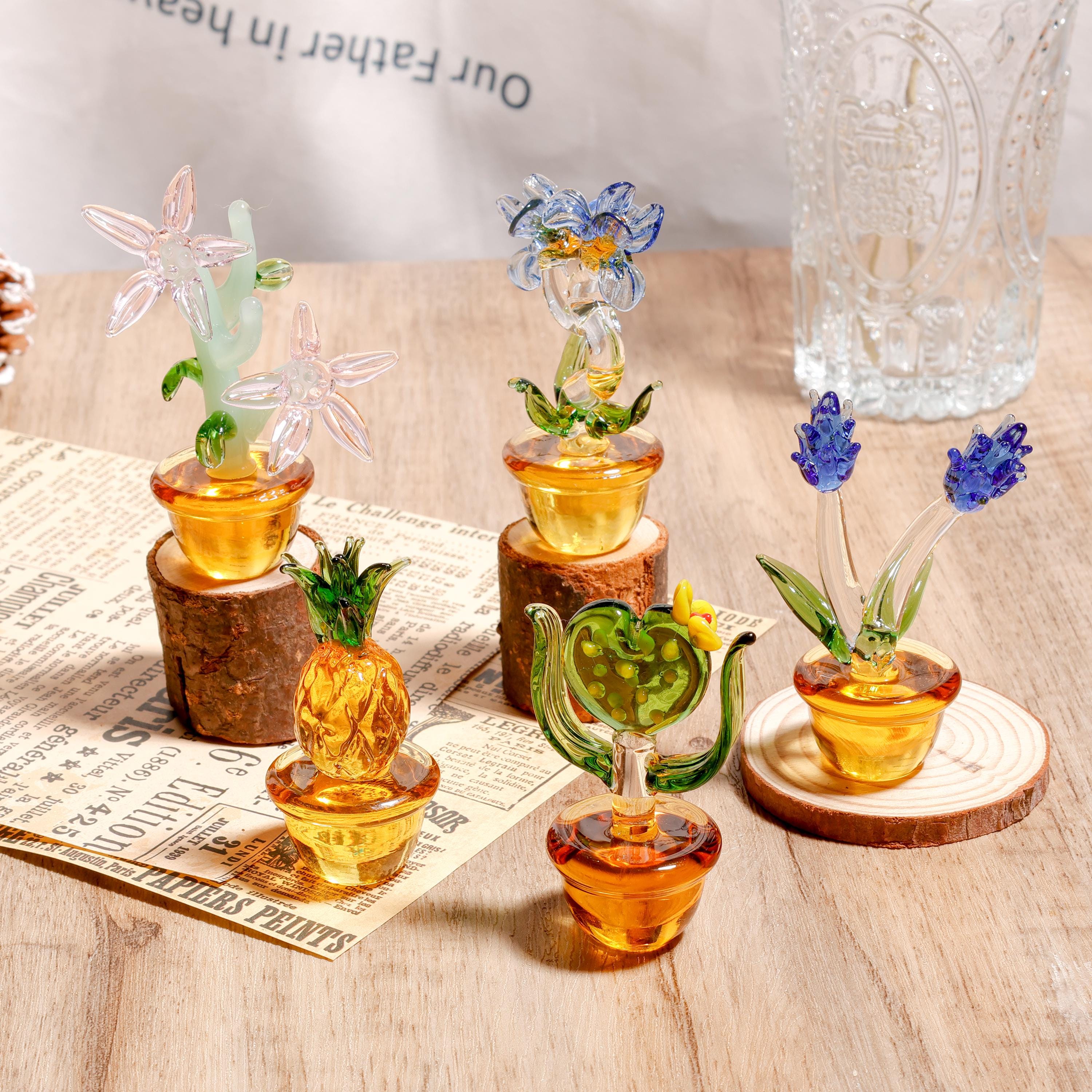 Glass Cactus Figurine, Hand Blown Plant, Handmade Glass Potted Plants, Mini Glass Succulent, Artificial Plant, Gift For Her