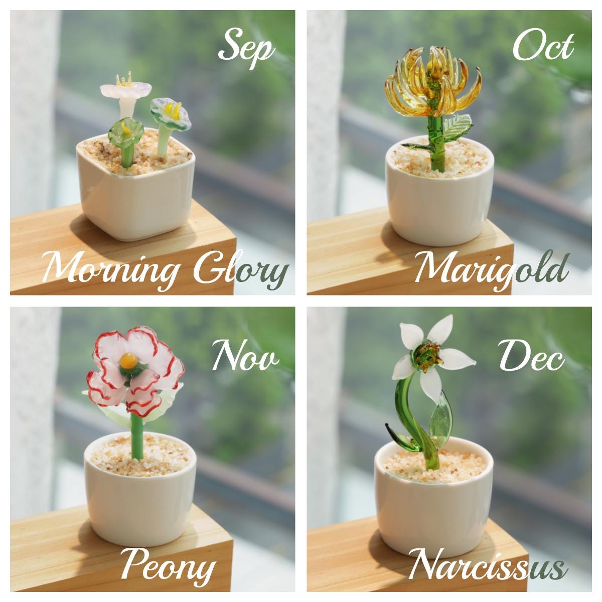 Hand Blown Glass Potted Plants - Glass Potted Birth Flowers