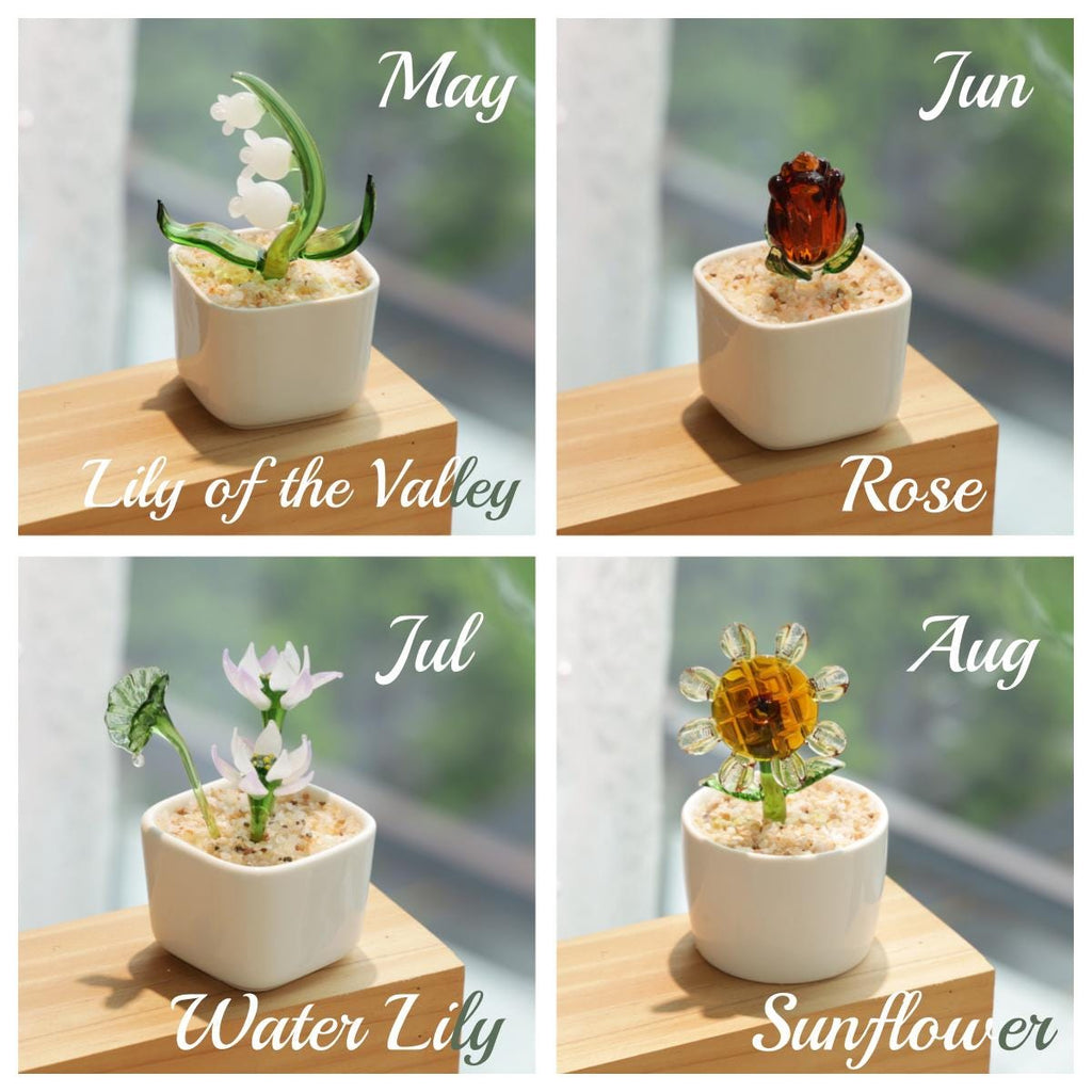 Hand Blown Glass Potted Plants - Glass Potted Birth Flowers