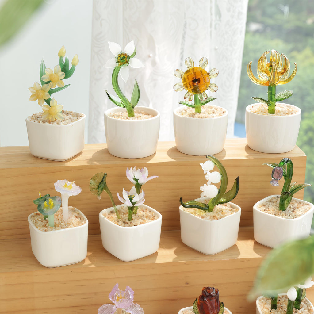 Hand Blown Glass Potted Plants - Glass Potted Birth Flowers