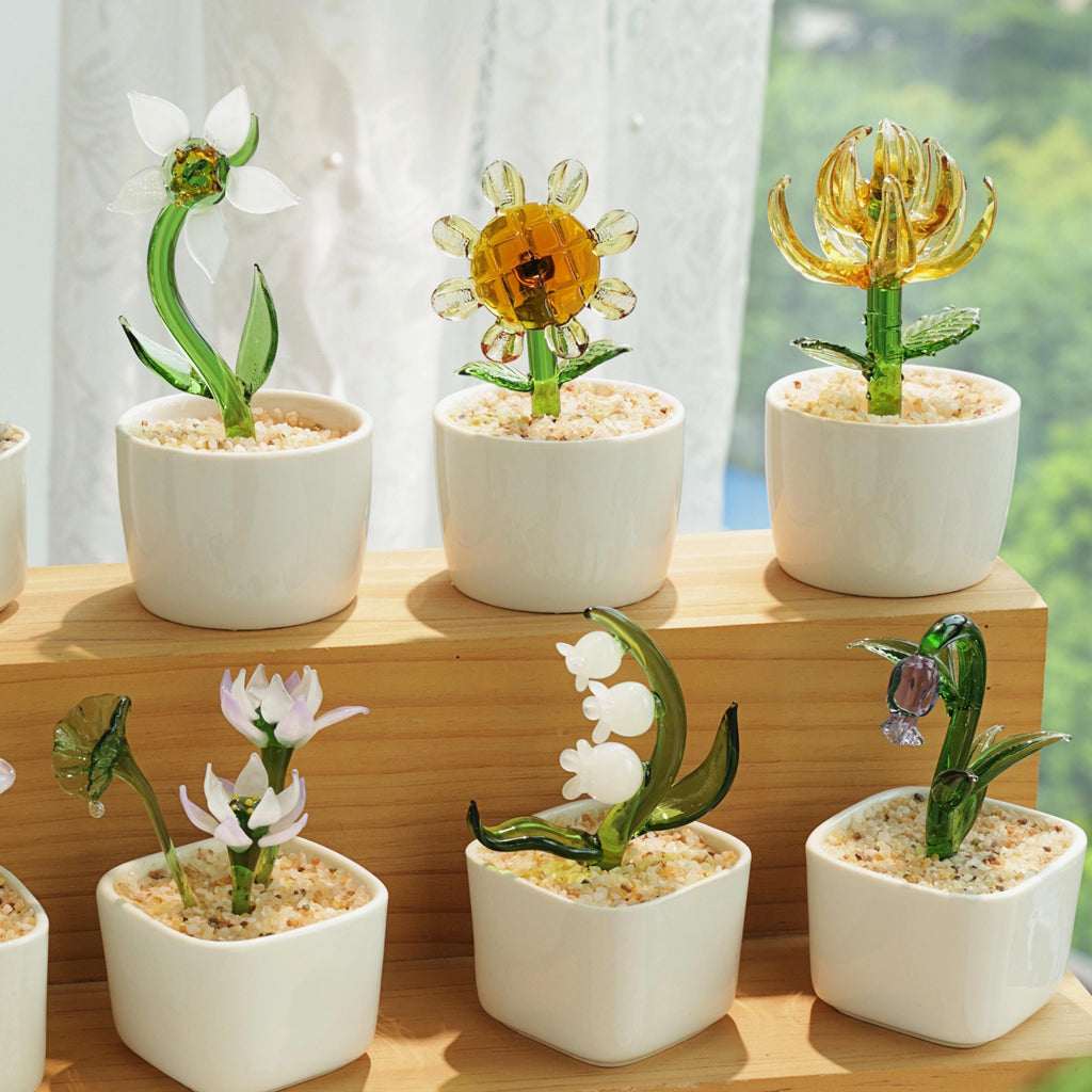 Hand Blown Glass Potted Plants - Glass Potted Birth Flowers