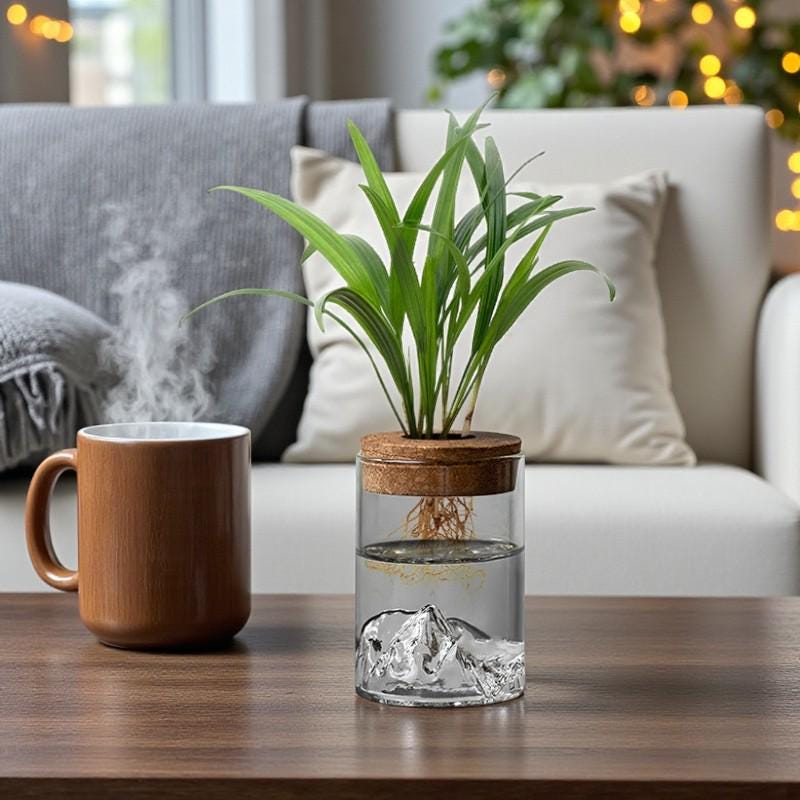 Hydroponic Glass Plant Vase – Small Desktop Green Plant Ornament, Mini Potted Office Decor