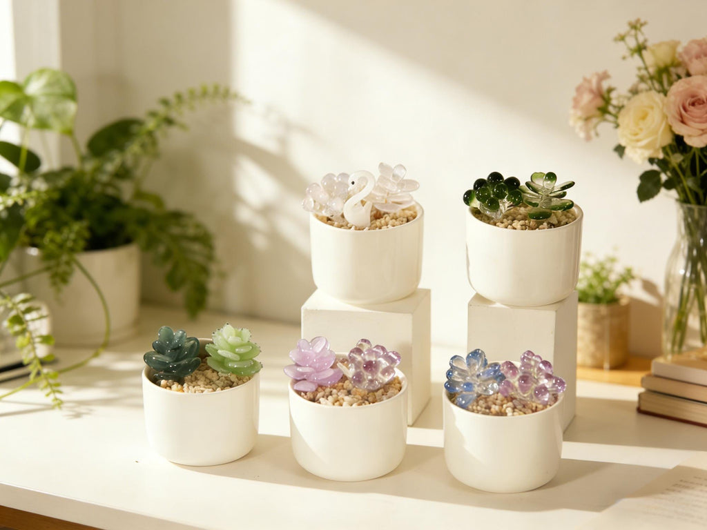 Glass Potted Plants,handmade Glass Succulents,mini Glass Plants,glass Flower,stained Glass Plants,artificial House Plant,car Glass Ornament