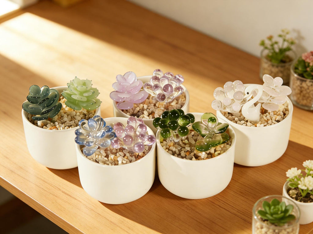Glass Potted Plants,handmade Glass Succulents,mini Glass Plants,glass Flower,stained Glass Plants,artificial House Plant,car Glass Ornament