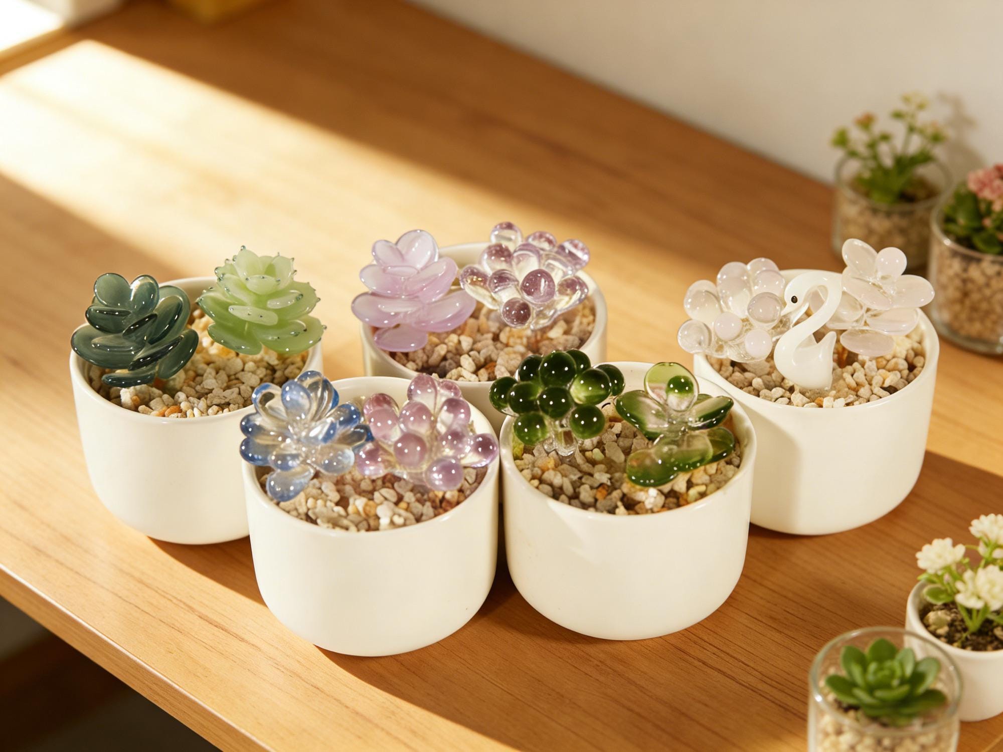 Glass Potted Plants,handmade Glass Succulents,mini Glass Plants,glass Flower,stained Glass Plants,artificial House Plant,car Glass Ornament