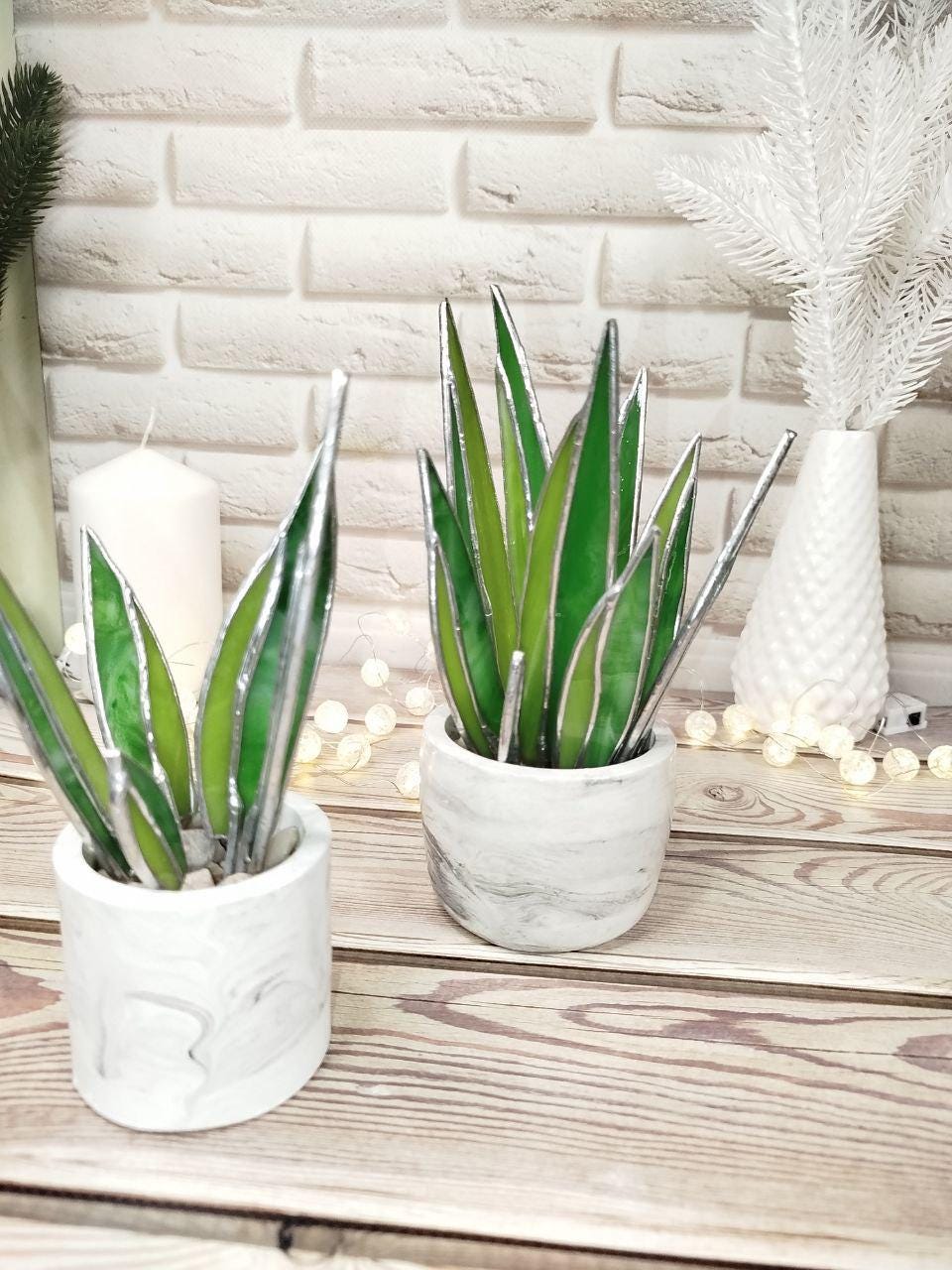 Agave Stained Glass, Handmade Plant Decor, Fake Suncatcher, Table 3d Cactus, Glass Succulent