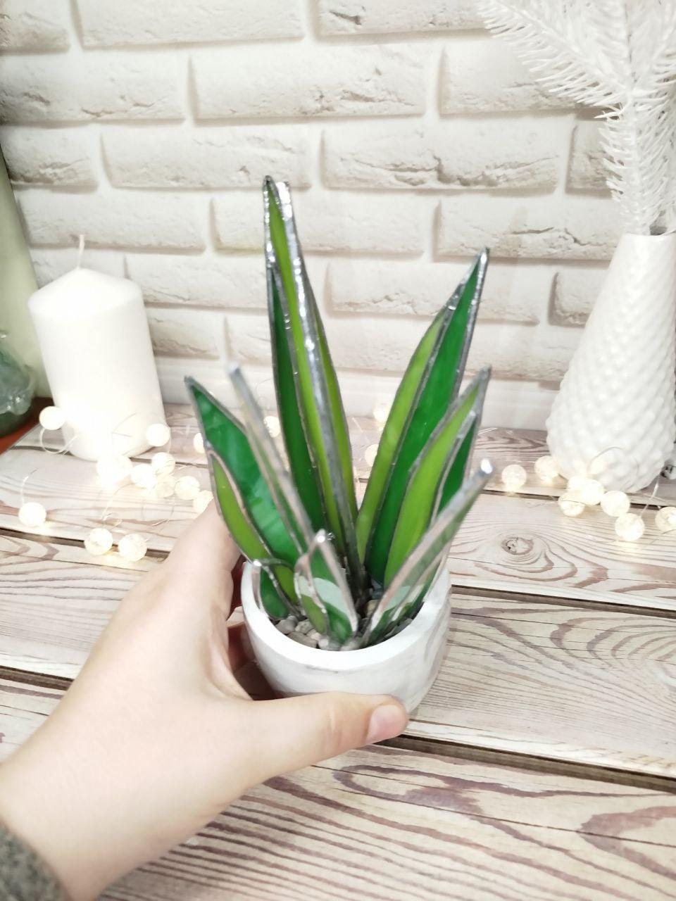 Agave Stained Glass, Handmade Plant Decor, Fake Suncatcher, Table 3d Cactus, Glass Succulent