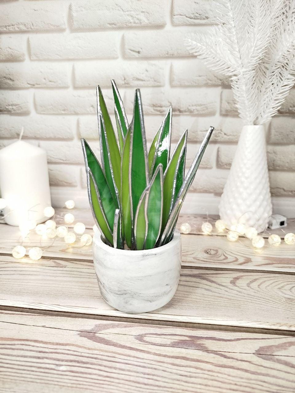 Agave Stained Glass, Handmade Plant Decor, Fake Suncatcher, Table 3d Cactus, Glass Succulent