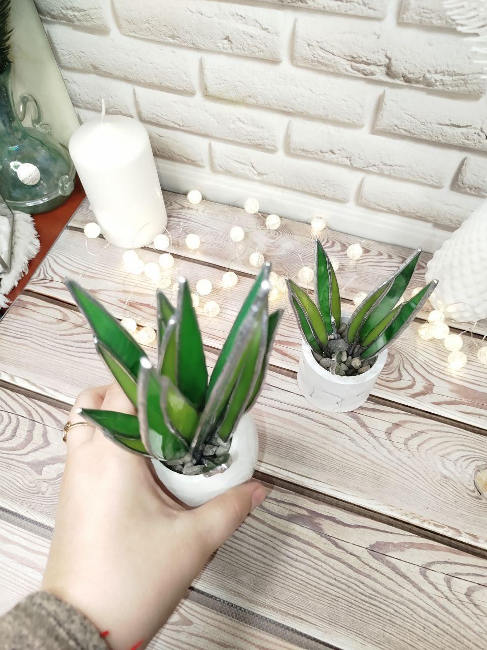 Agave Stained Glass, Handmade Plant Decor, Fake Suncatcher, Table 3d Cactus, Glass Succulent