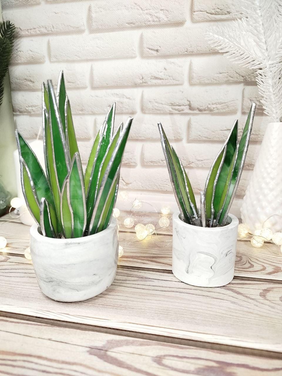 Agave Stained Glass, Handmade Plant Decor, Fake Suncatcher, Table 3d Cactus, Glass Succulent