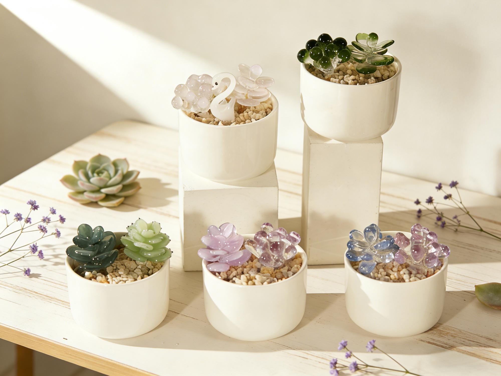 Glass Potted Plants,handmade Glass Succulents,mini Glass Plants,glass Flower,stained Glass Plants,artificial House Plant,car Glass Ornament