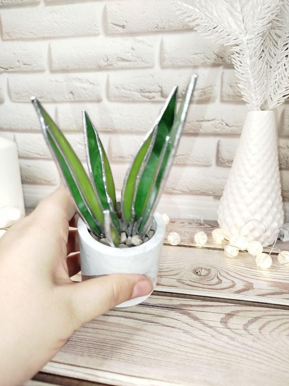 Agave Stained Glass, Handmade Plant Decor, Fake Suncatcher, Table 3d Cactus, Glass Succulent