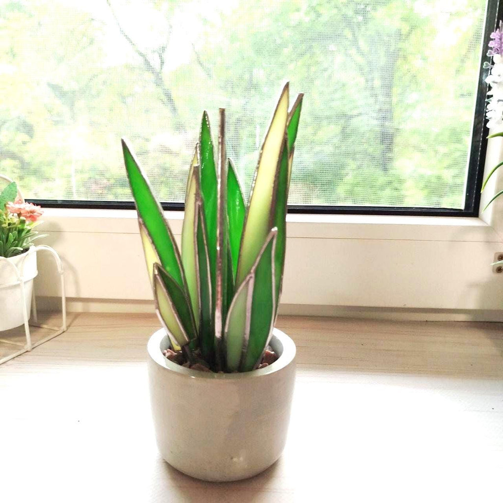 Agave Stained Glass, Handmade Plant Decor, Fake Suncatcher, Table 3d Cactus, Glass Succulent
