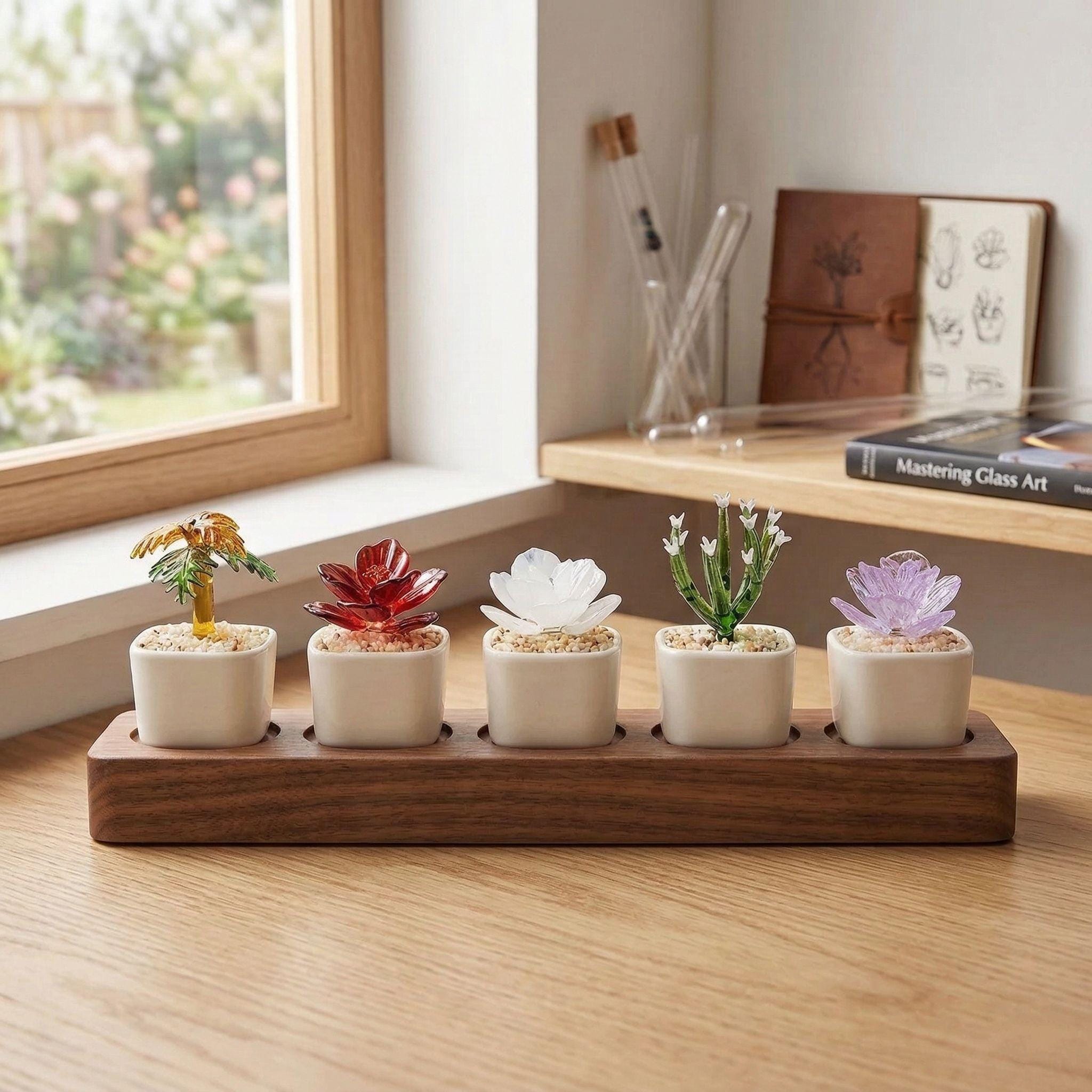 Handmade Glass Succulents Miniature,tiny Potted Glass Cactus,handcrafted Glass Plant Desk Decor,faux Succulent Figurine,gift For Plant Lover