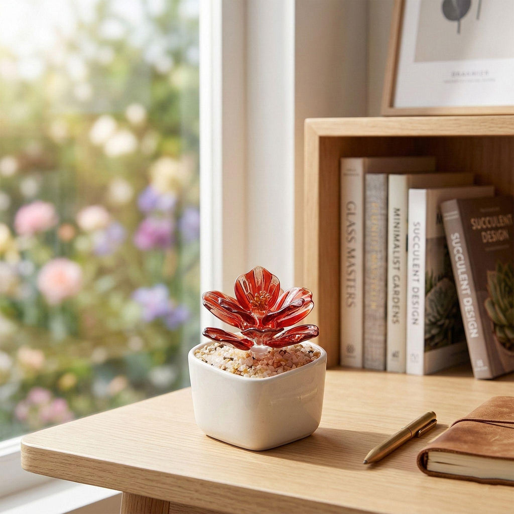 Handmade Glass Succulents Miniature,tiny Potted Glass Cactus,handcrafted Glass Plant Desk Decor,faux Succulent Figurine,gift For Plant Lover