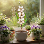 Stained Glass August Birth Flower Plant Stake, Poppy Art Decor, Gladiolus & Wildflower Window Accent