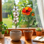 Stained Glass August Birth Flower Plant Stake, Poppy Art Decor, Gladiolus & Wildflower Window Accent