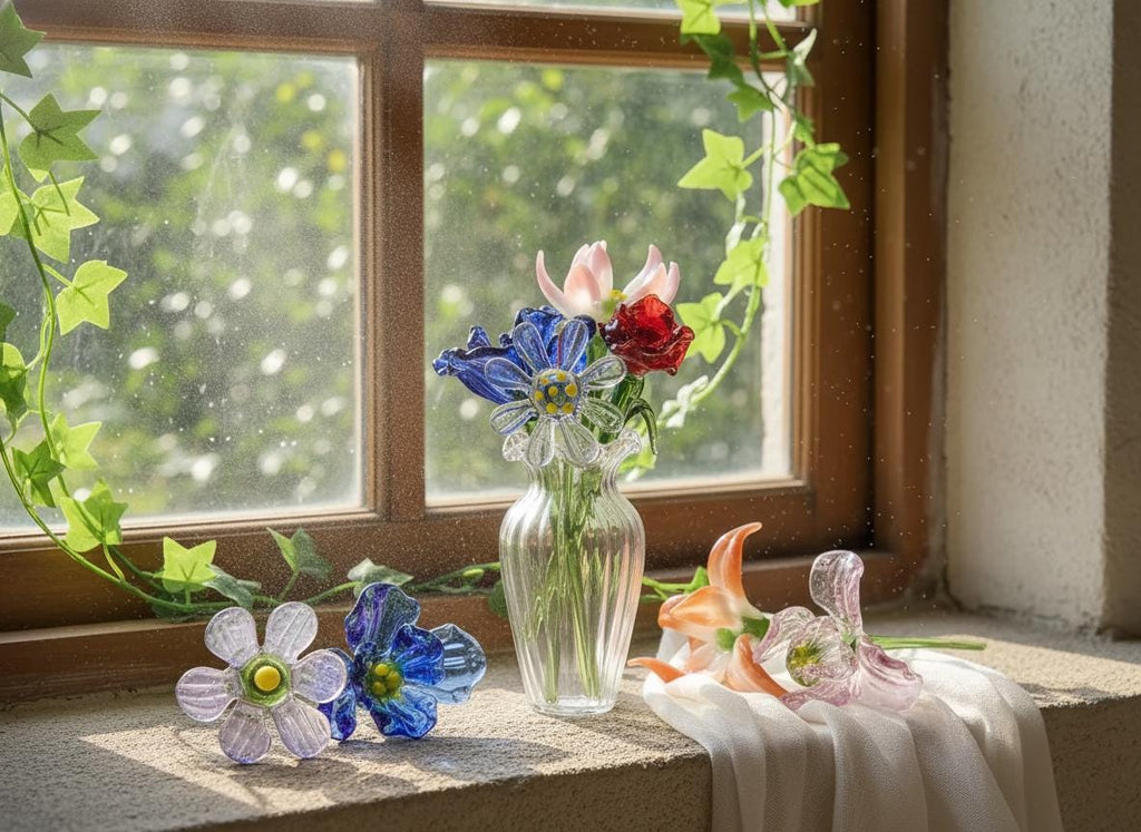 Personalized Mini Glass Flower Bouquet Set-birth Month Flowers, Handcrafted Glass Mother’s Day Gift, Home Decor, Gifts For Mom Nana Grandma