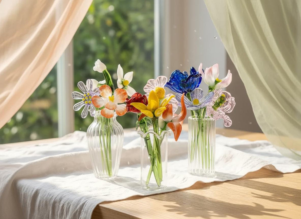 Personalized Mini Glass Flower Bouquet Set-birth Month Flowers, Handcrafted Glass Mother’s Day Gift, Home Decor, Gifts For Mom Nana Grandma