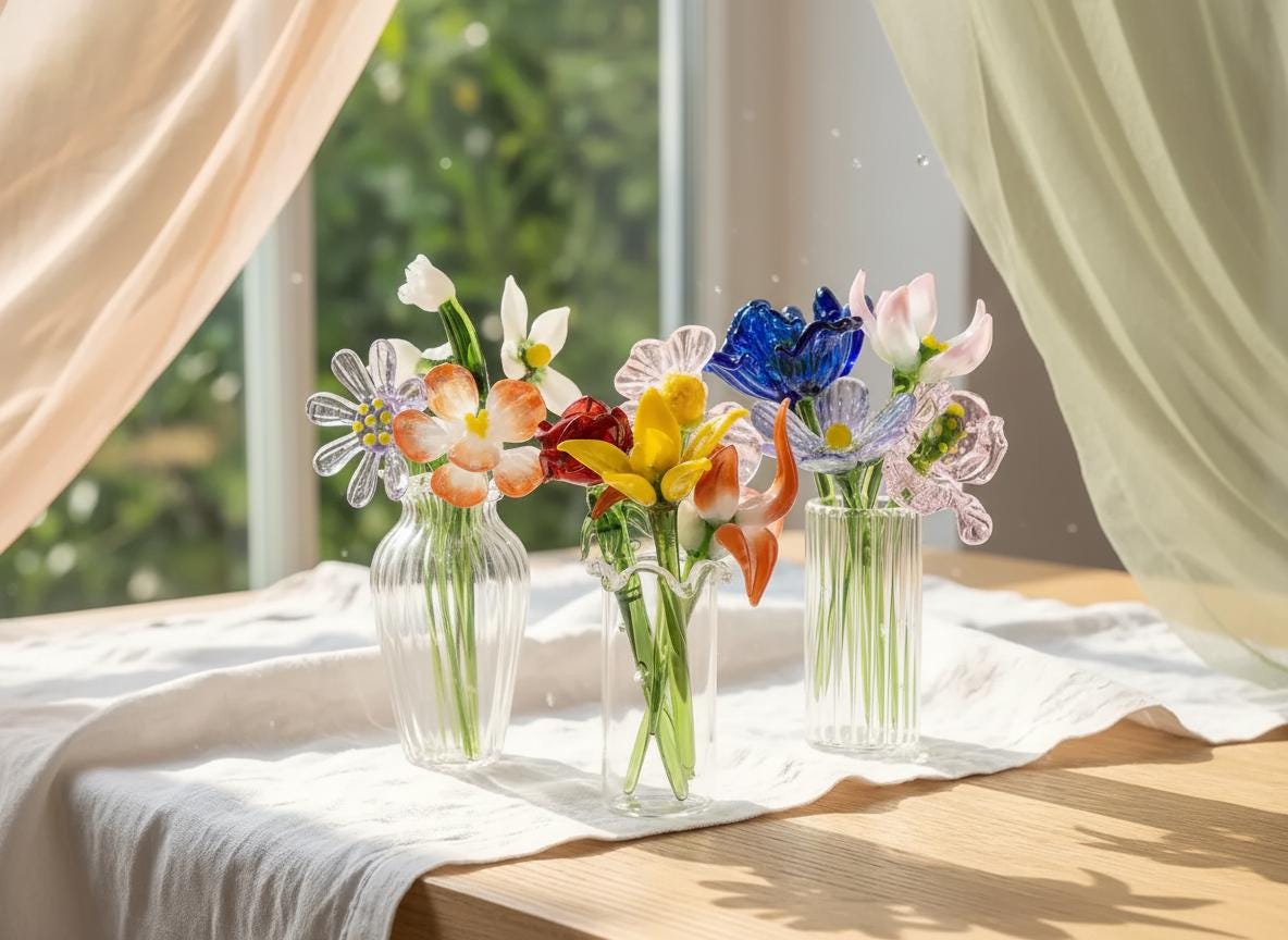 Personalized Mini Glass Flower Bouquet Set-birth Month Flowers, Handcrafted Glass Mother’s Day Gift, Home Decor, Gifts For Mom Nana Grandma
