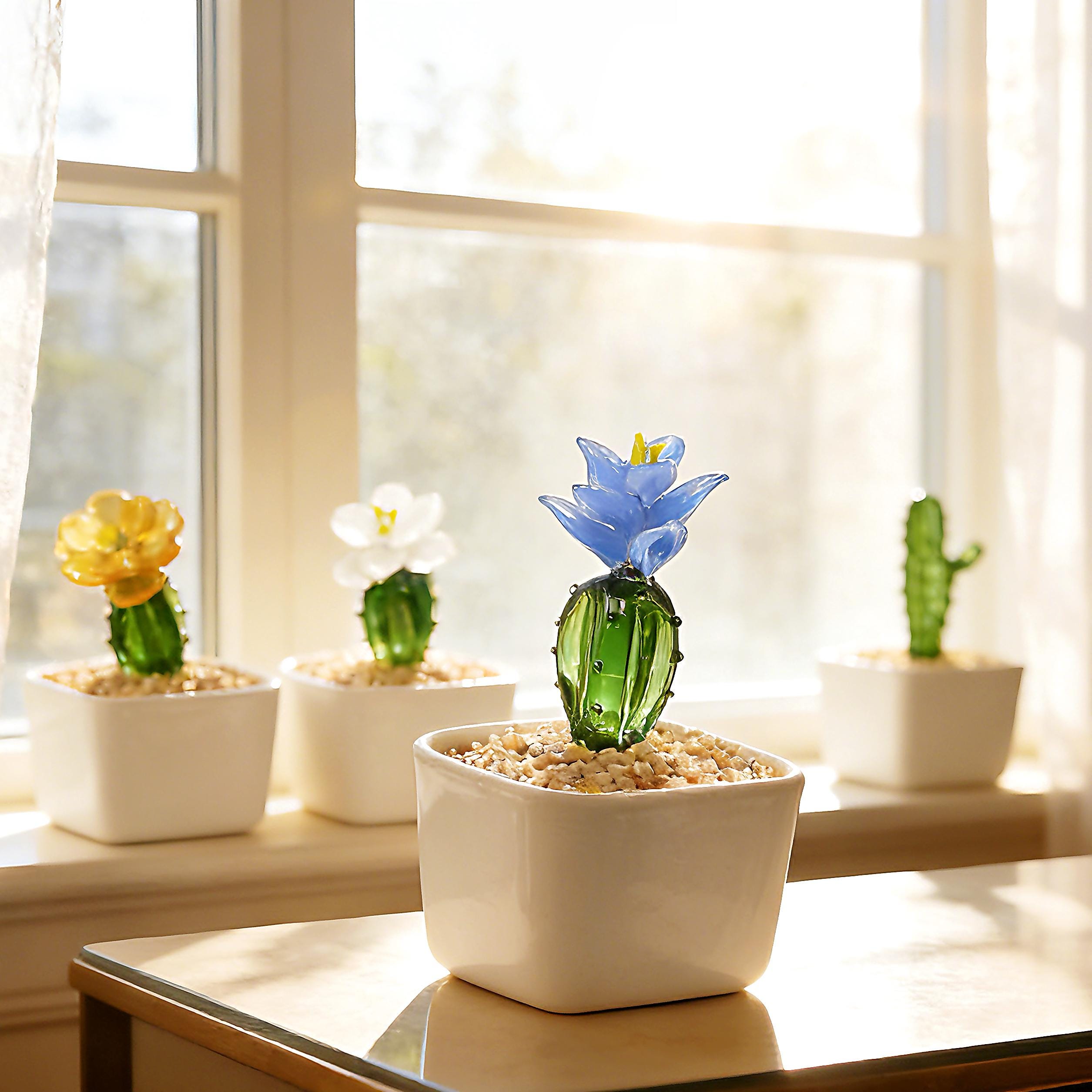 Glass Potted Plants •mini Glass Ornament • Stained Glass Plants,house Plant,car Glass Ornament • Desk Decor • Cactus Lover • Birthday Gift