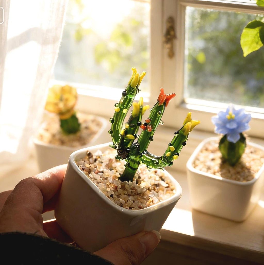 Glass Potted Plants •mini Glass Ornament • Stained Glass Plants,house Plant,car Glass Ornament • Desk Decor • Cactus Lover • Birthday Gift