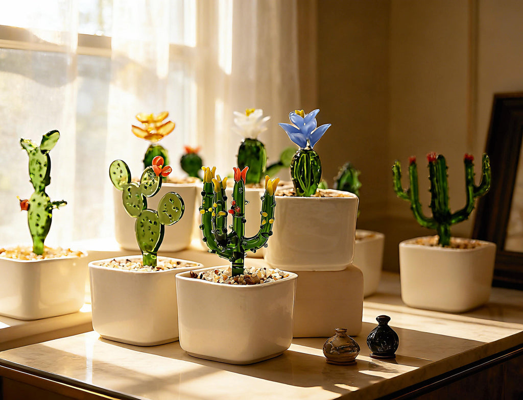 Glass Potted Plants •mini Glass Ornament • Stained Glass Plants,house Plant,car Glass Ornament • Desk Decor • Cactus Lover • Birthday Gift