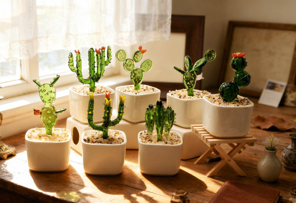 Glass Potted Plants •mini Glass Ornament • Stained Glass Plants,house Plant,car Glass Ornament • Desk Decor • Cactus Lover • Birthday Gift