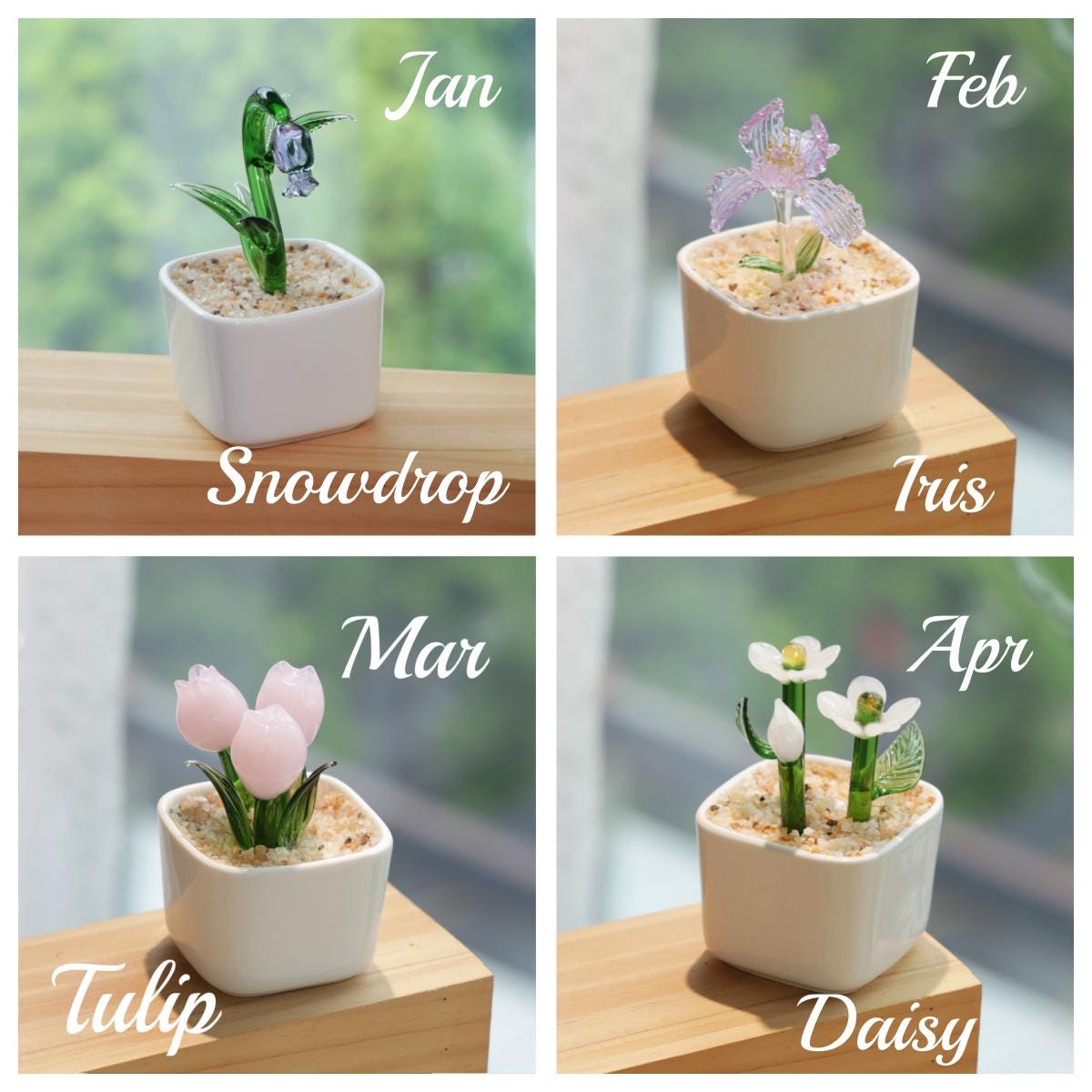 Hand Blown Glass Potted Plants - Glass Potted Birth Flowers