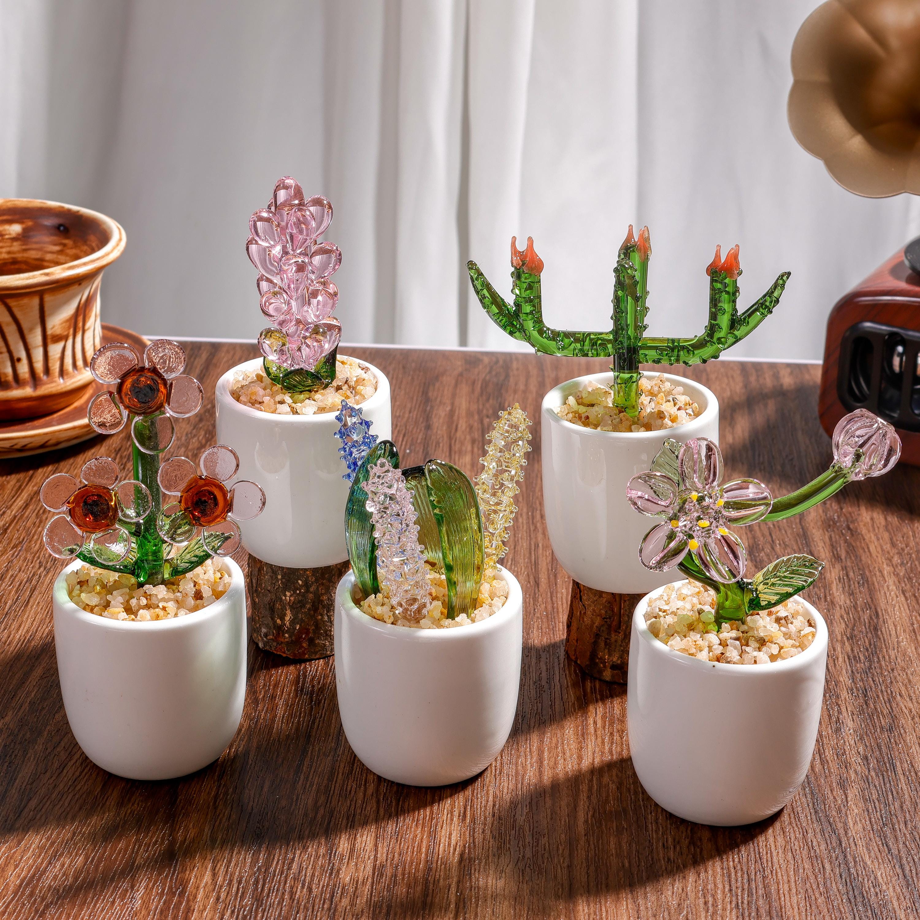 Handmade Glass Cactus And Succulents,glass Potted Plants,glass Lotus Leaf,stained Glass Plants,housewarming Gift,gift For Teacher,home Decor