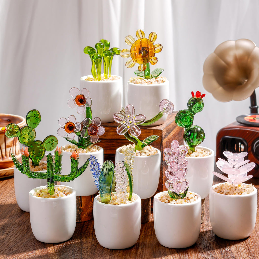Handmade Glass Cactus And Succulents,glass Potted Plants,glass Lotus Leaf,stained Glass Plants,housewarming Gift,gift For Teacher,home Decor