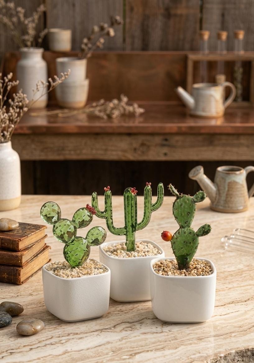 Handmade Glass Potted Plants – Mini Stained Glass Succulents, Artificial House Plant Decor  Car Ornament