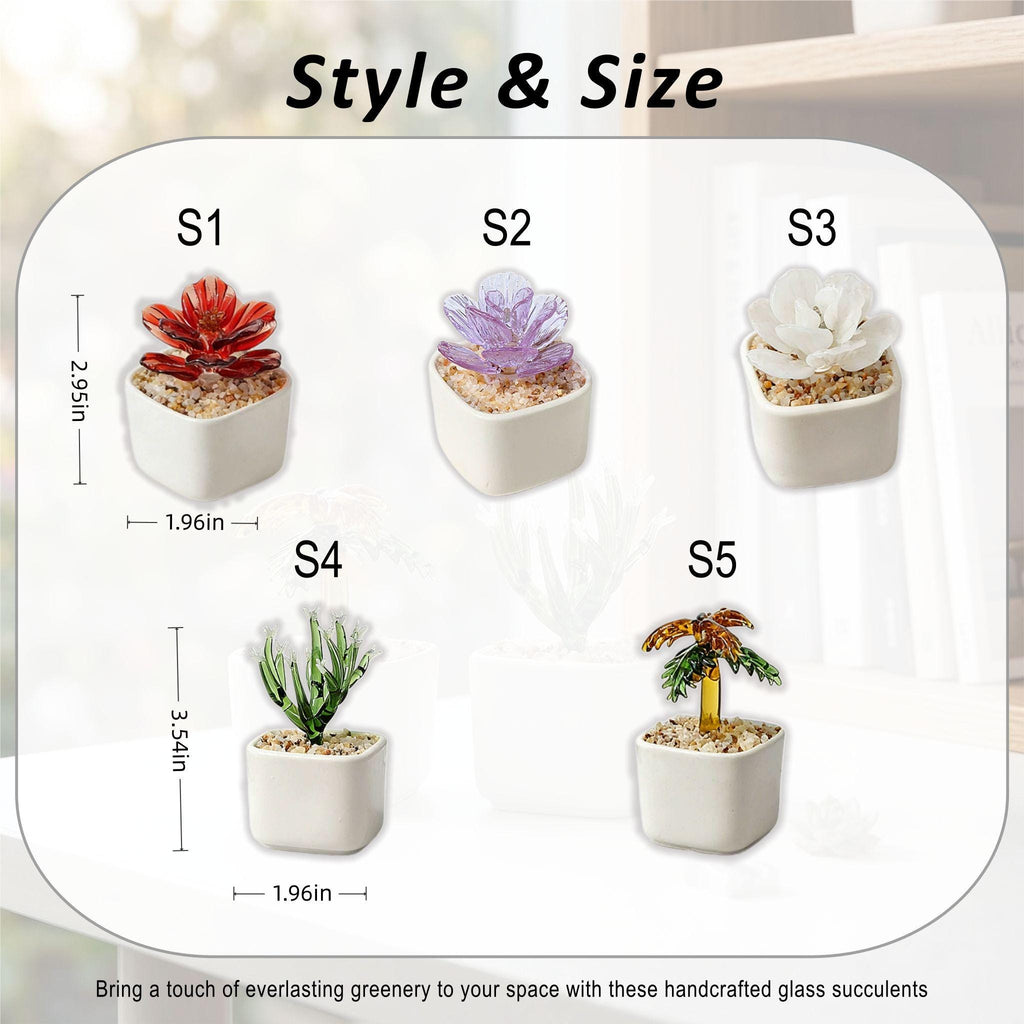 Handmade Glass Succulents Miniature,tiny Potted Glass Cactus,handcrafted Glass Plant Desk Decor,faux Succulent Figurine,gift For Plant Lover