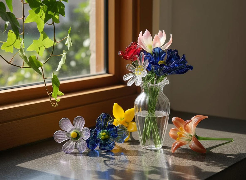 Personalized Mini Glass Flower Bouquet Set-birth Month Flowers, Handcrafted Glass Mother’s Day Gift, Home Decor, Gifts For Mom Nana Grandma