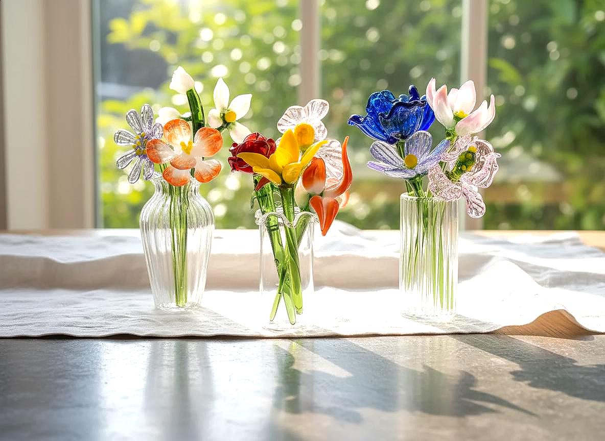 Personalized Mini Glass Flower Bouquet Set-birth Month Flowers, Handcrafted Glass Mother’s Day Gift, Home Decor, Gifts For Mom Nana Grandma