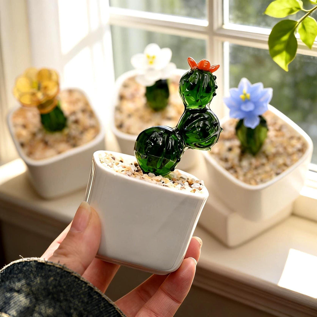 Glass Potted Plants •mini Glass Ornament • Stained Glass Plants,house Plant,car Glass Ornament • Desk Decor • Cactus Lover • Birthday Gift