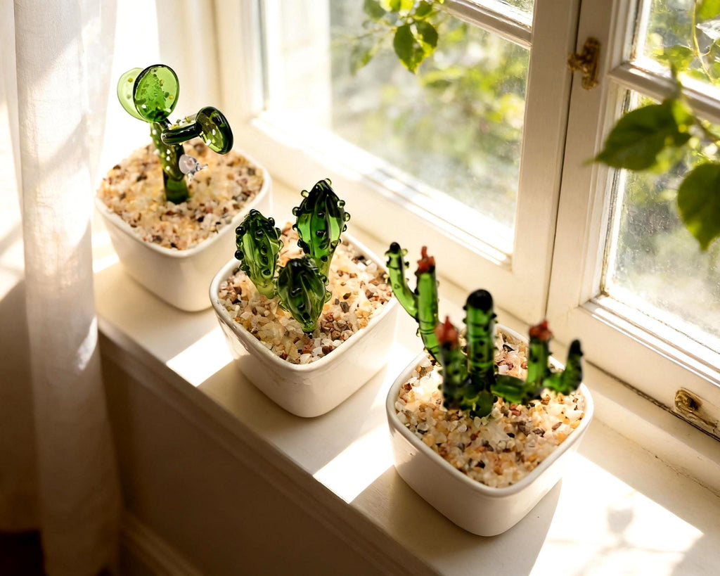 Glass Potted Plants •mini Glass Ornament • Stained Glass Plants,house Plant,car Glass Ornament • Desk Decor • Cactus Lover • Birthday Gift