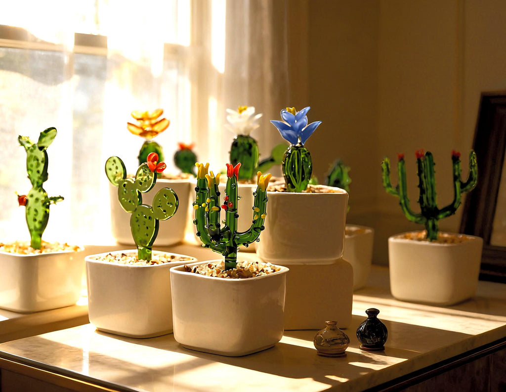 Glass Potted Plants •mini Glass Ornament • Stained Glass Plants,house Plant,car Glass Ornament • Desk Decor • Cactus Lover • Birthday Gift